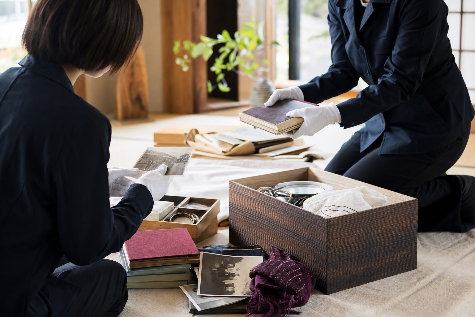 品物を丁寧に整理する様子